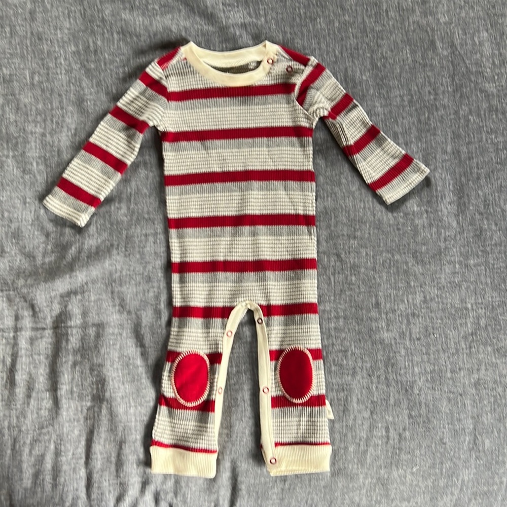 Burt’s Bees Baby striped red and gray pajamas. 0-3 months.